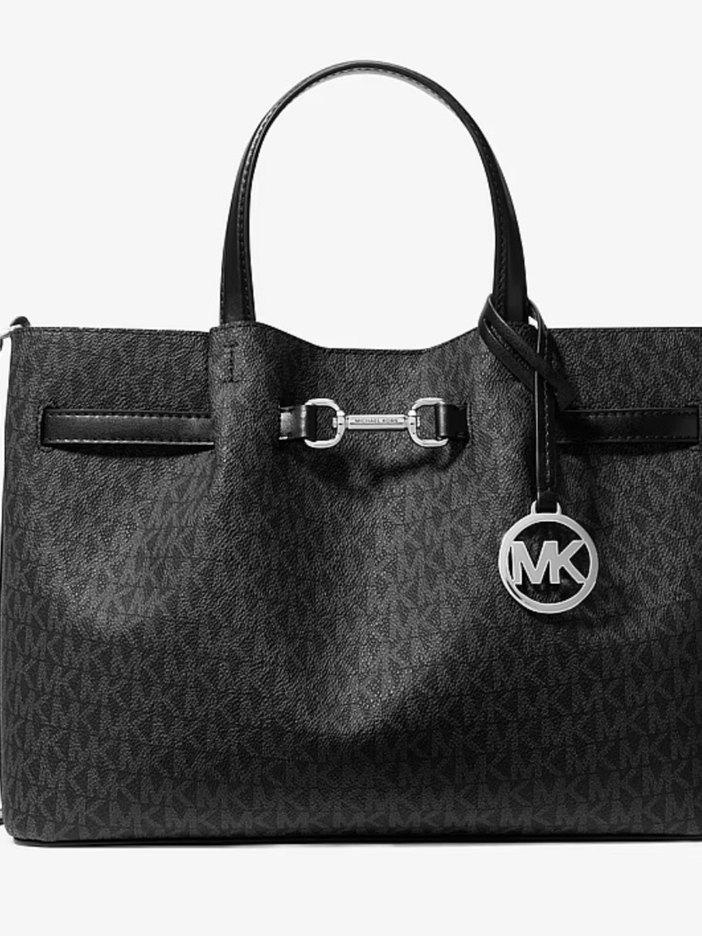 Michael Kors Black and White Logo Canvas Tote with Silver Hardware